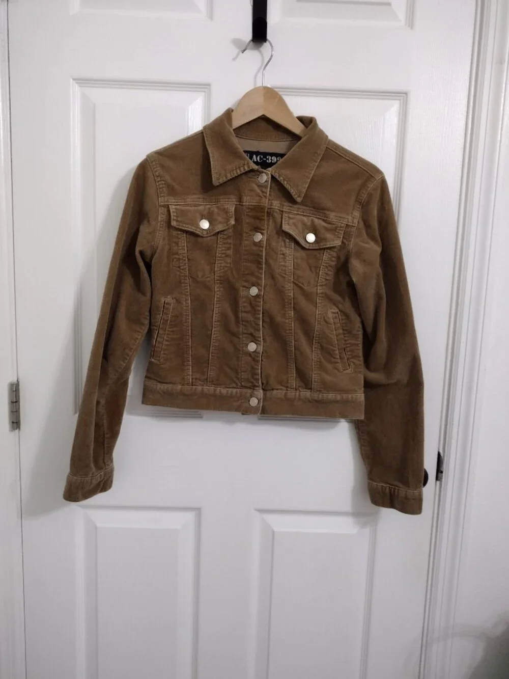 AC-3998 Brown Corduroy Cropped Jacket Size M Stretch Cotton Fitted Y2K Style - Picture 6 of 6
